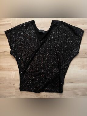 Black Sequin Short Sleeve Top